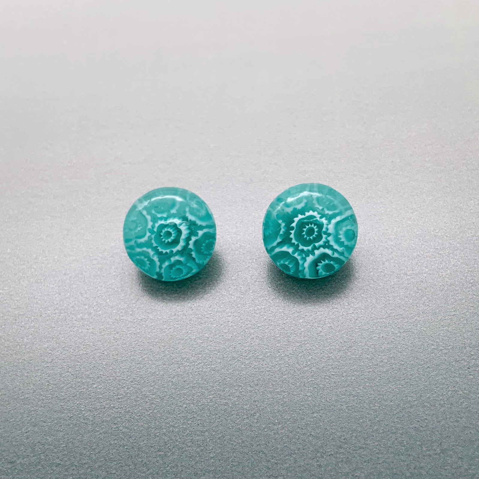 Fused aqua colour glass fleurette stud earrings