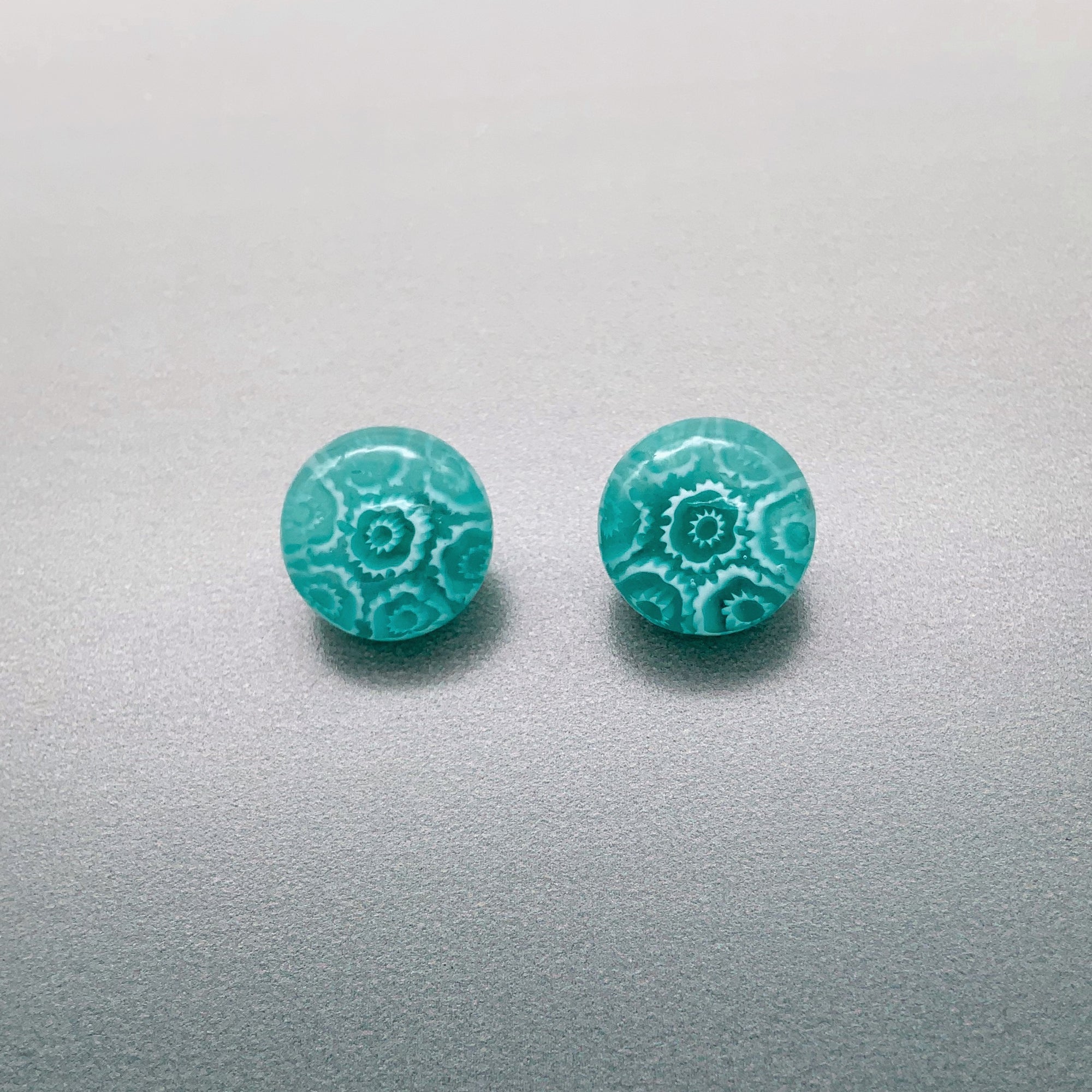 Fused aqua colour glass fleurette stud earrings