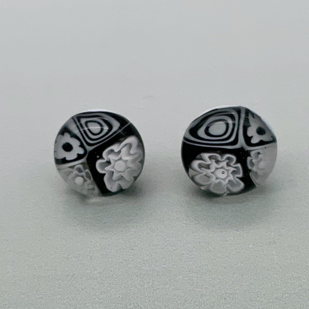 Black and white glass stud earrings