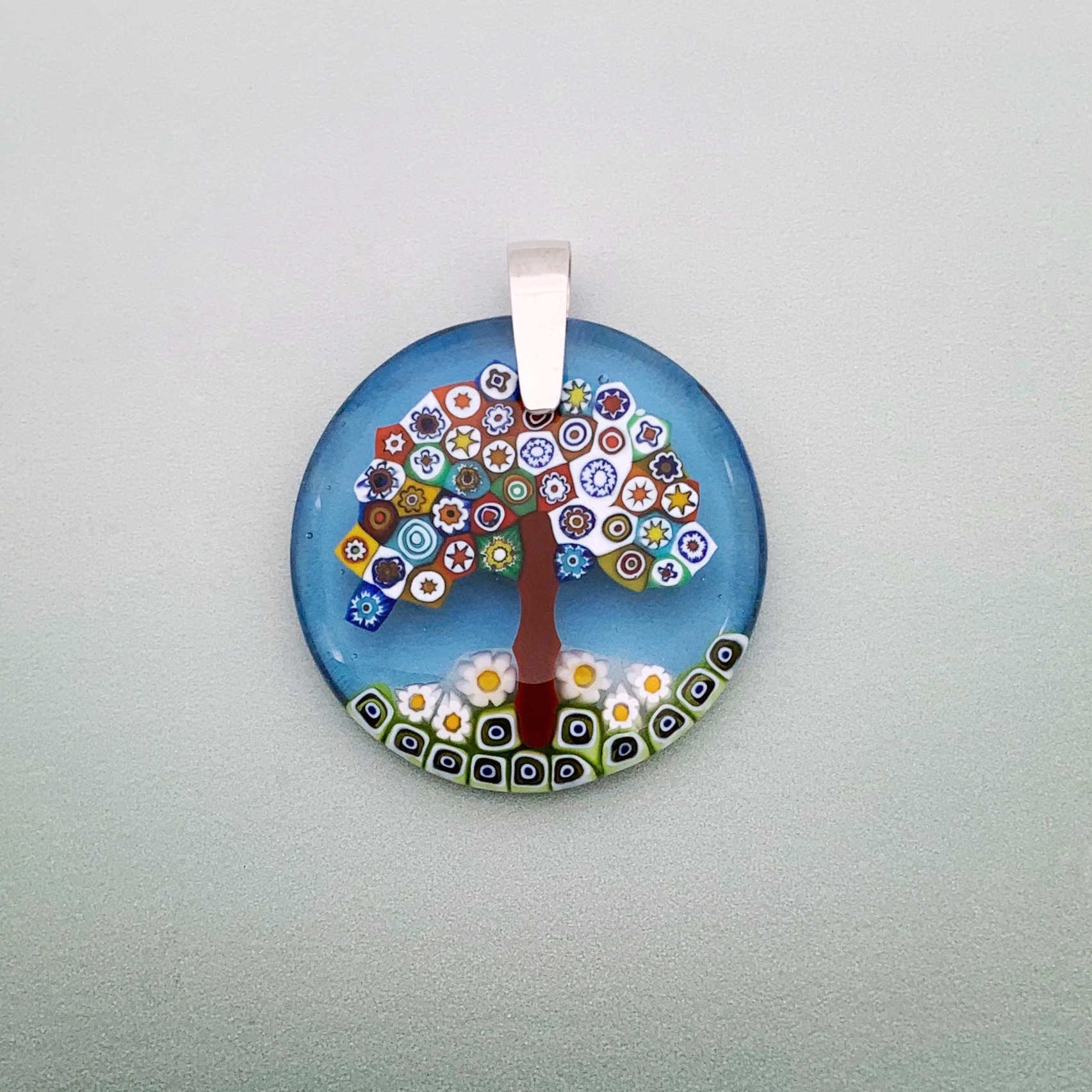 Fused blossom tree 35mm round glass pendant