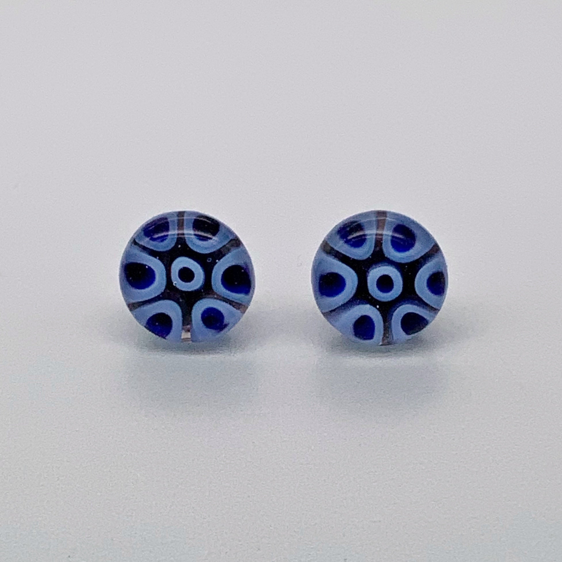 Fused murrini stud earrings in blue caviar
