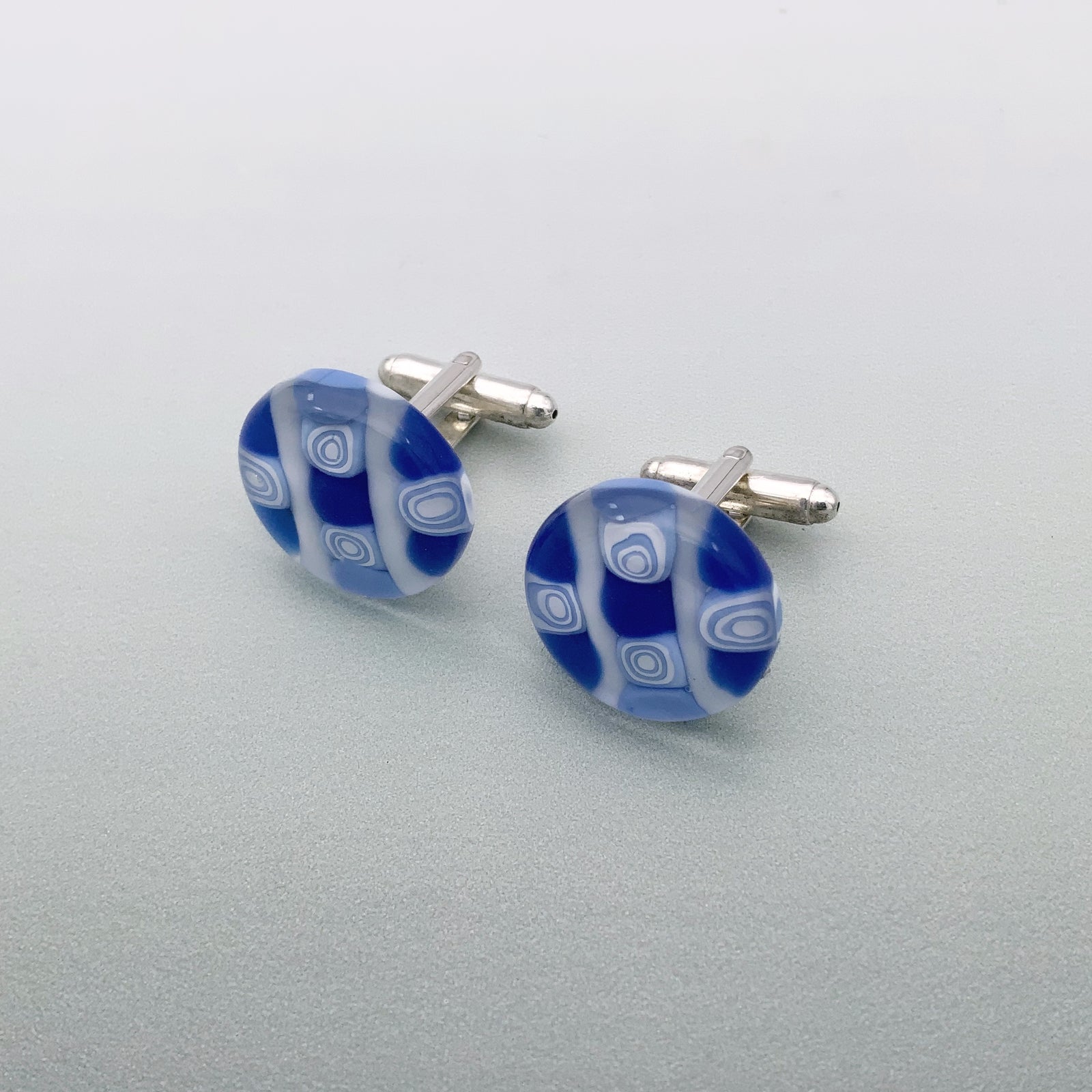 Contemporary blue glass cufflinks