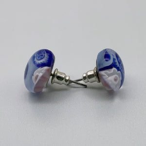 Mixed blues & plum glass stud earrings