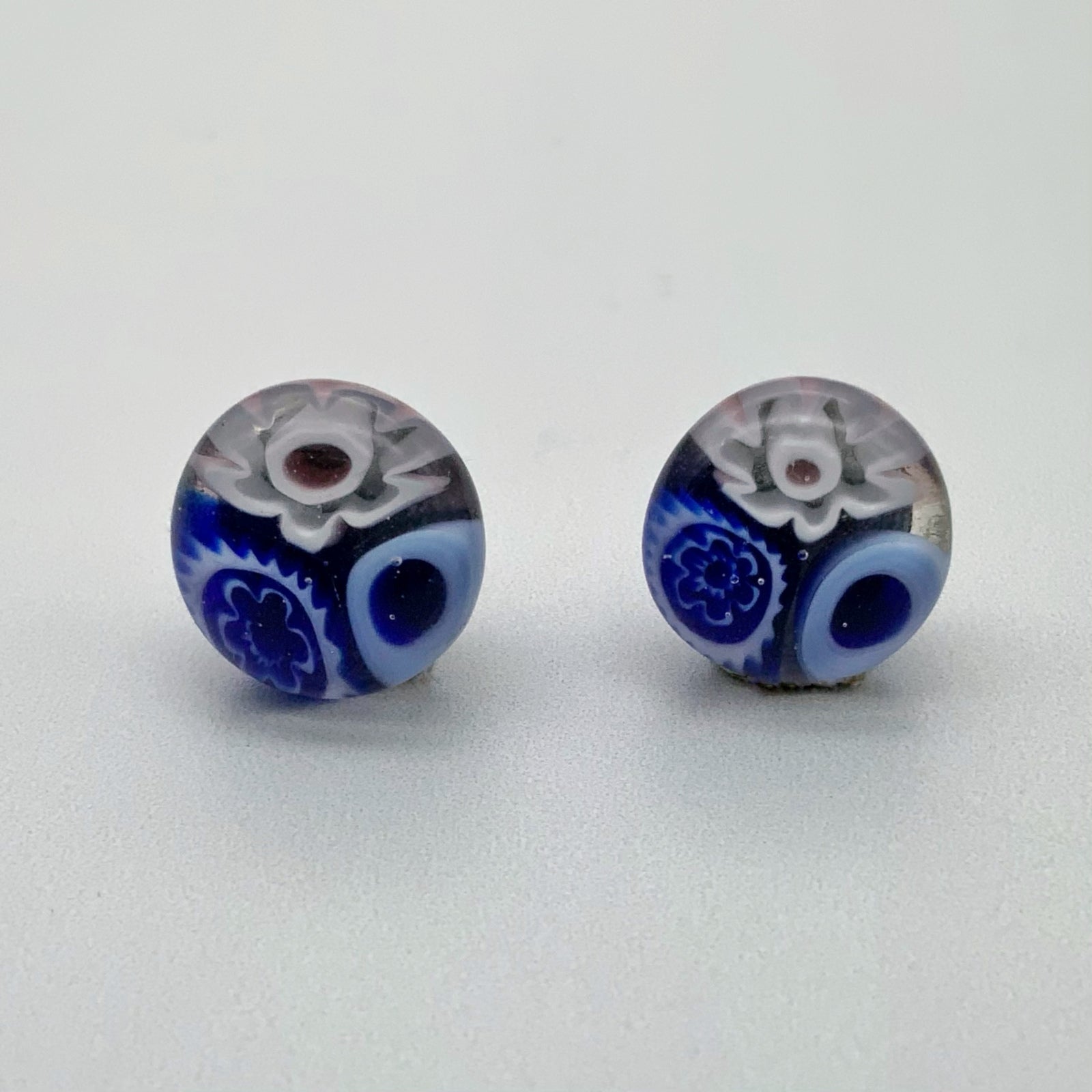 Mixed blues & plum glass stud earrings