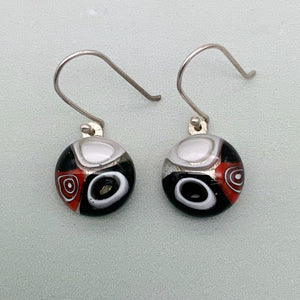 Black, red and white dangle glass earrings