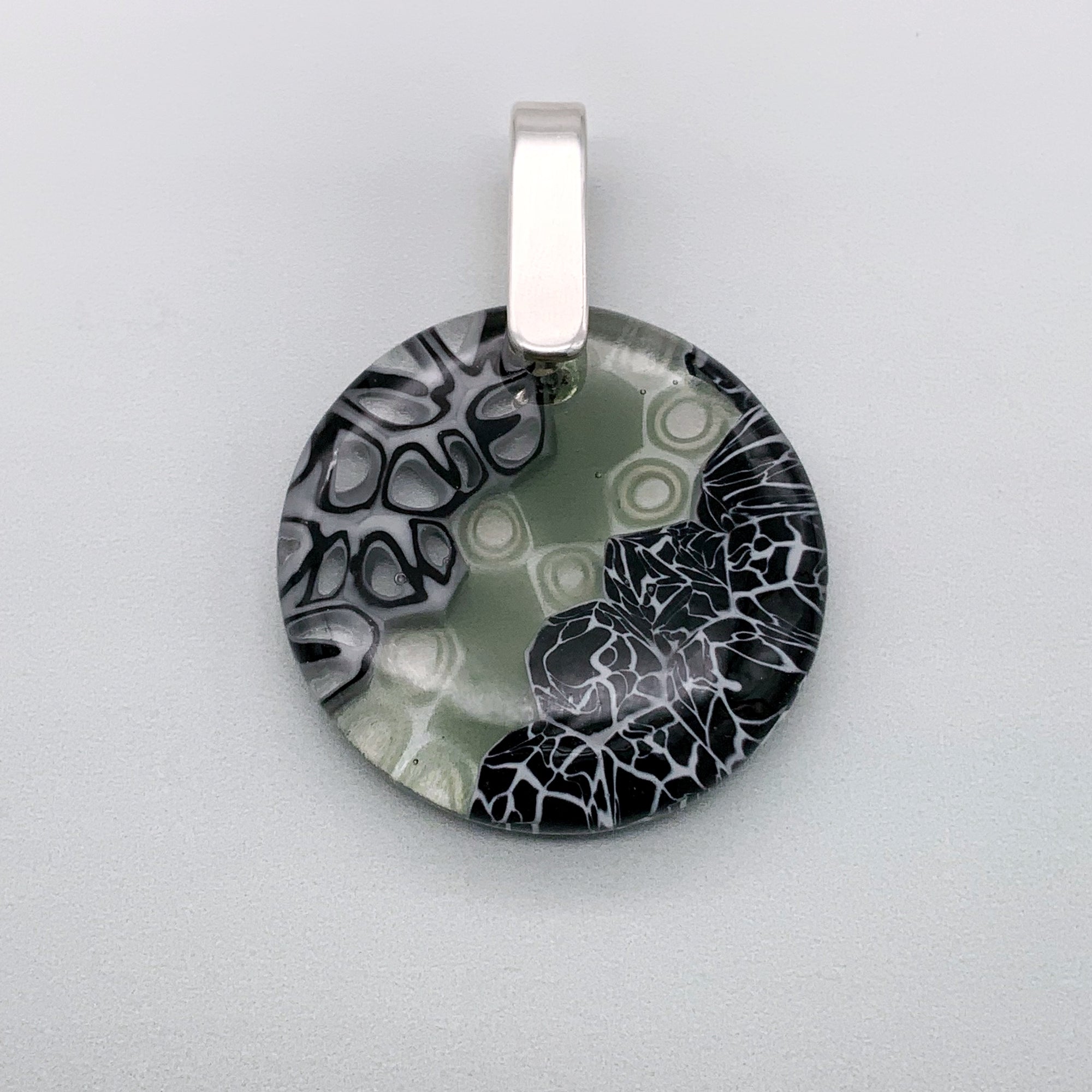 Designer Murrini 35mm round glass pendant in black and grey