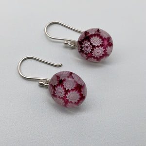 Fused plum glass fleurette dangle earrings