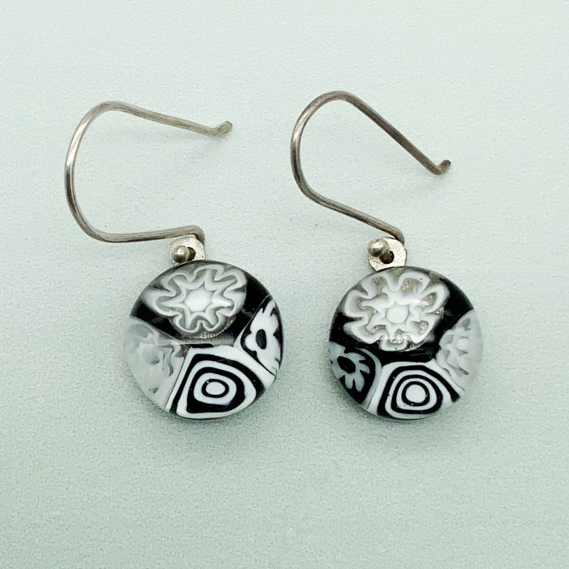 Black and white glass dangle earrings