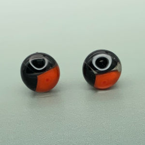 Murrini round glass stud earrings - Black & white circles with red glass