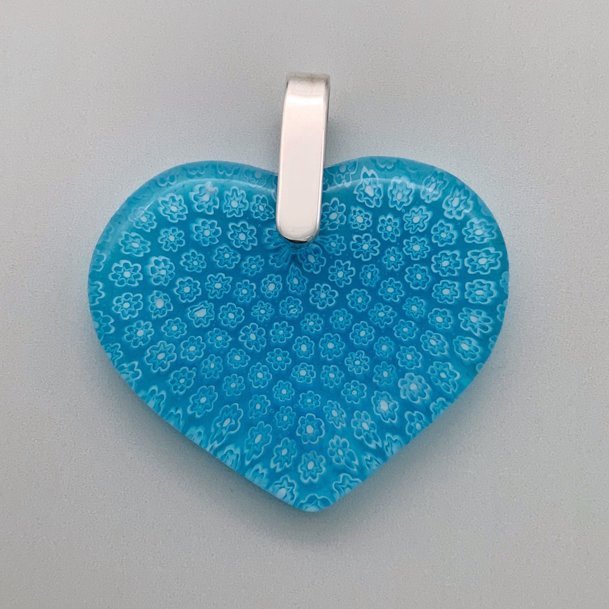 Turquoise fleurette large glass heart pendant
