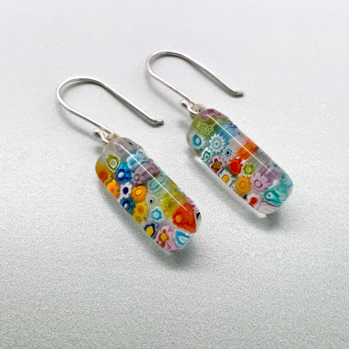Happy rainbow fleurette long glass dangle earrings