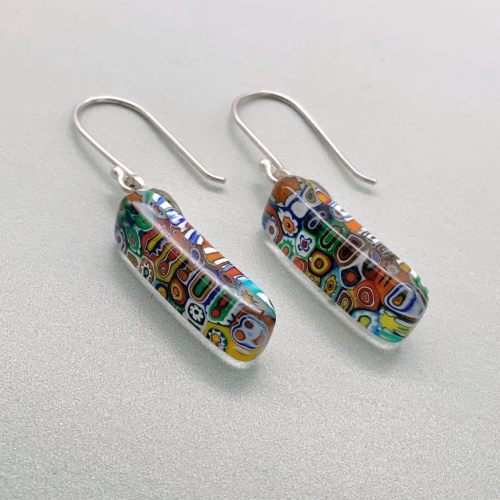Fused multi millefiori opaque long glass dangles