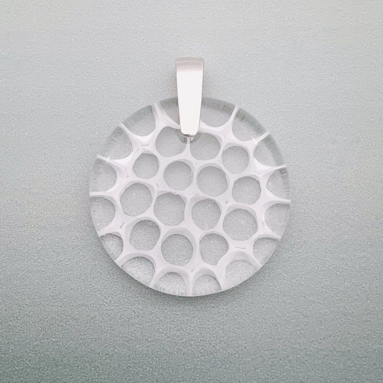 Fused murrini glass 35mm pendant in white & transparent cells