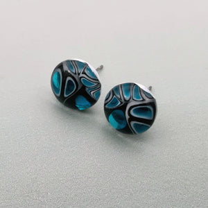 Murrini turquoise and black glass stud earrings