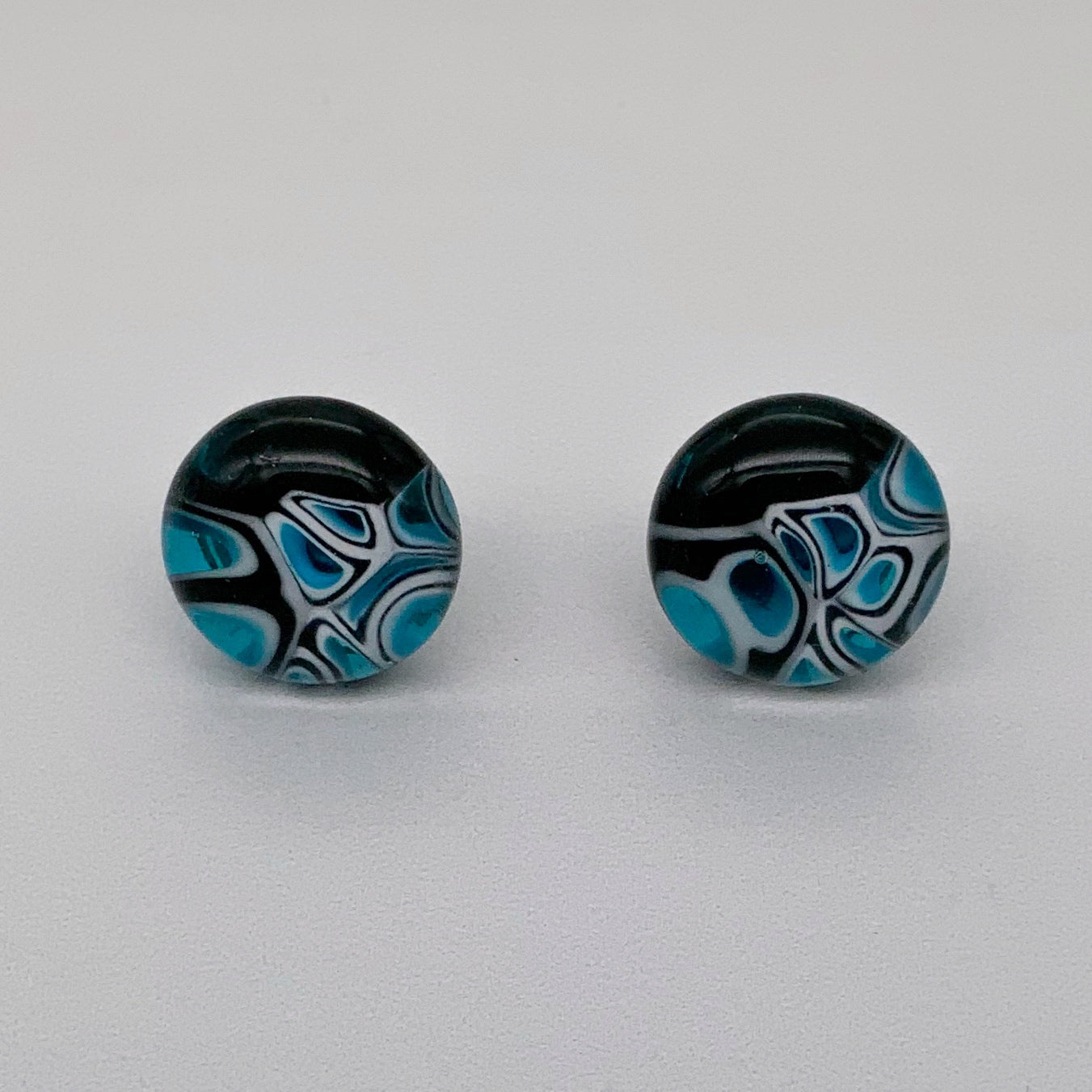 Murrini turquoise and black glass stud earrings