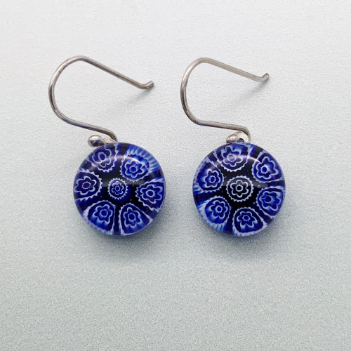 Fused navy glass dangle earrings