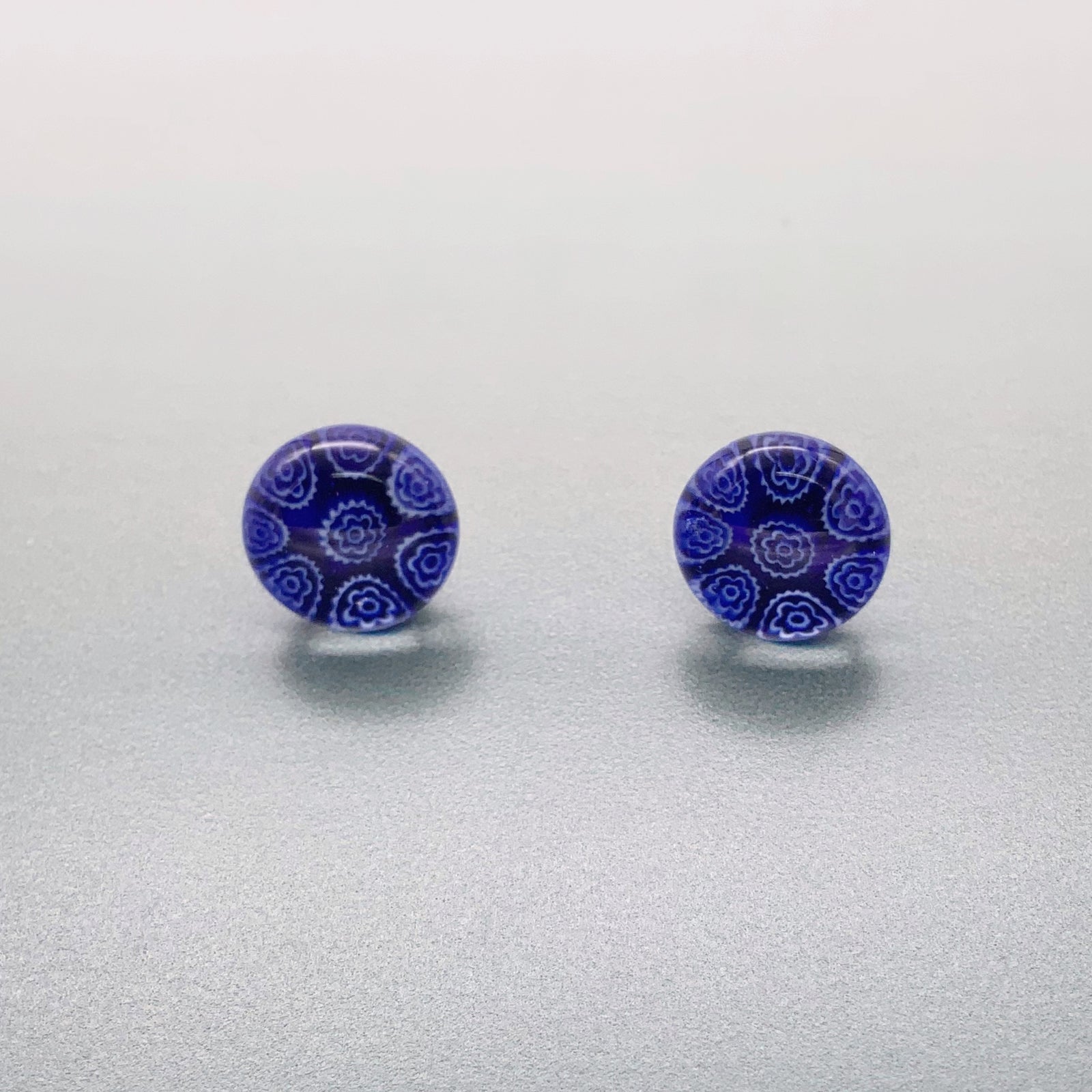 Fused navy glass fluerette stud earrings
