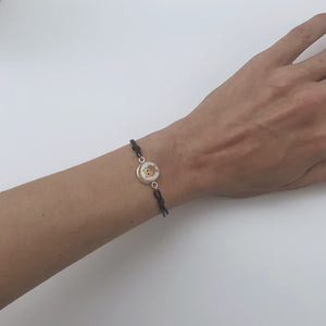 Black rope bracelet with glass owl centre piece