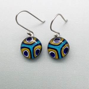 Peacock inspired glass dangle earrings