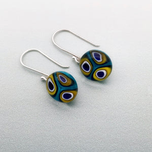 Peacock inspired glass dangle earrings