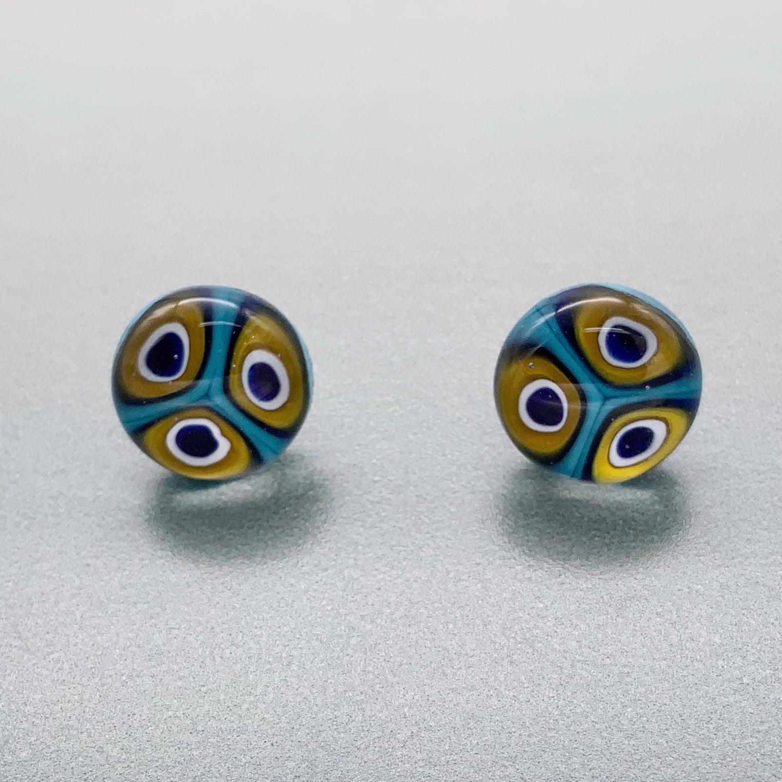 Peacock inspired glass stud earrings