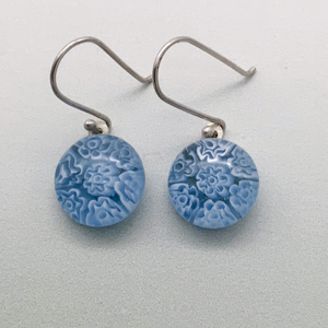 Fused periwinkle glass fleurette dangle earrings