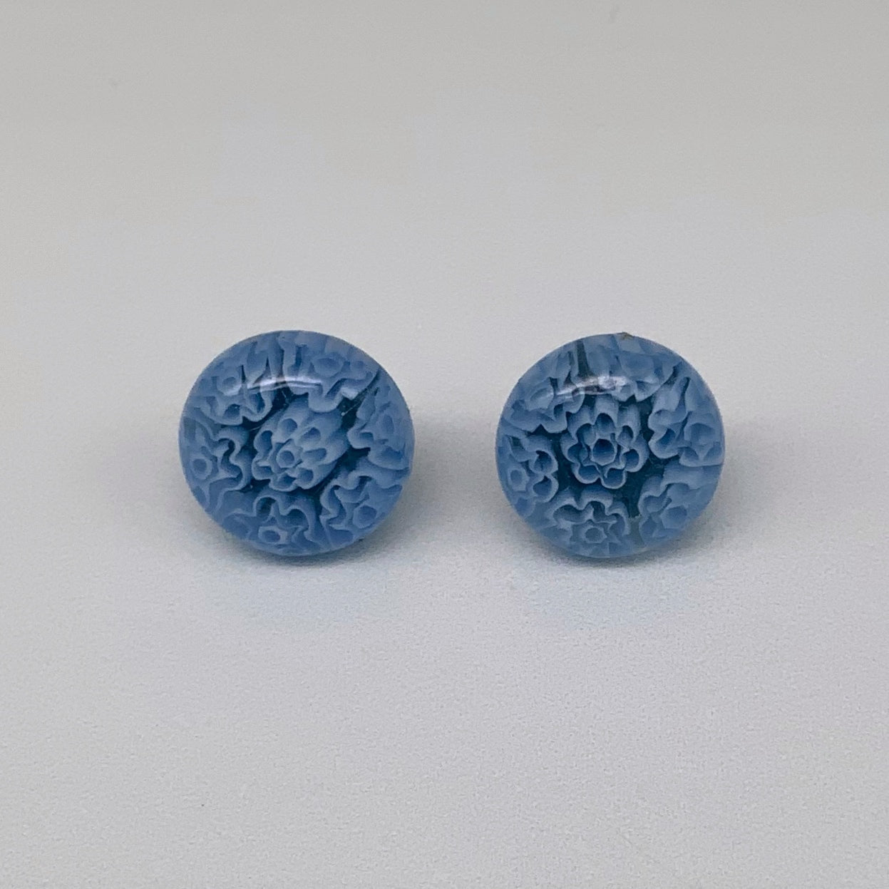 Fused periwinkle glass fleurette stud earrings