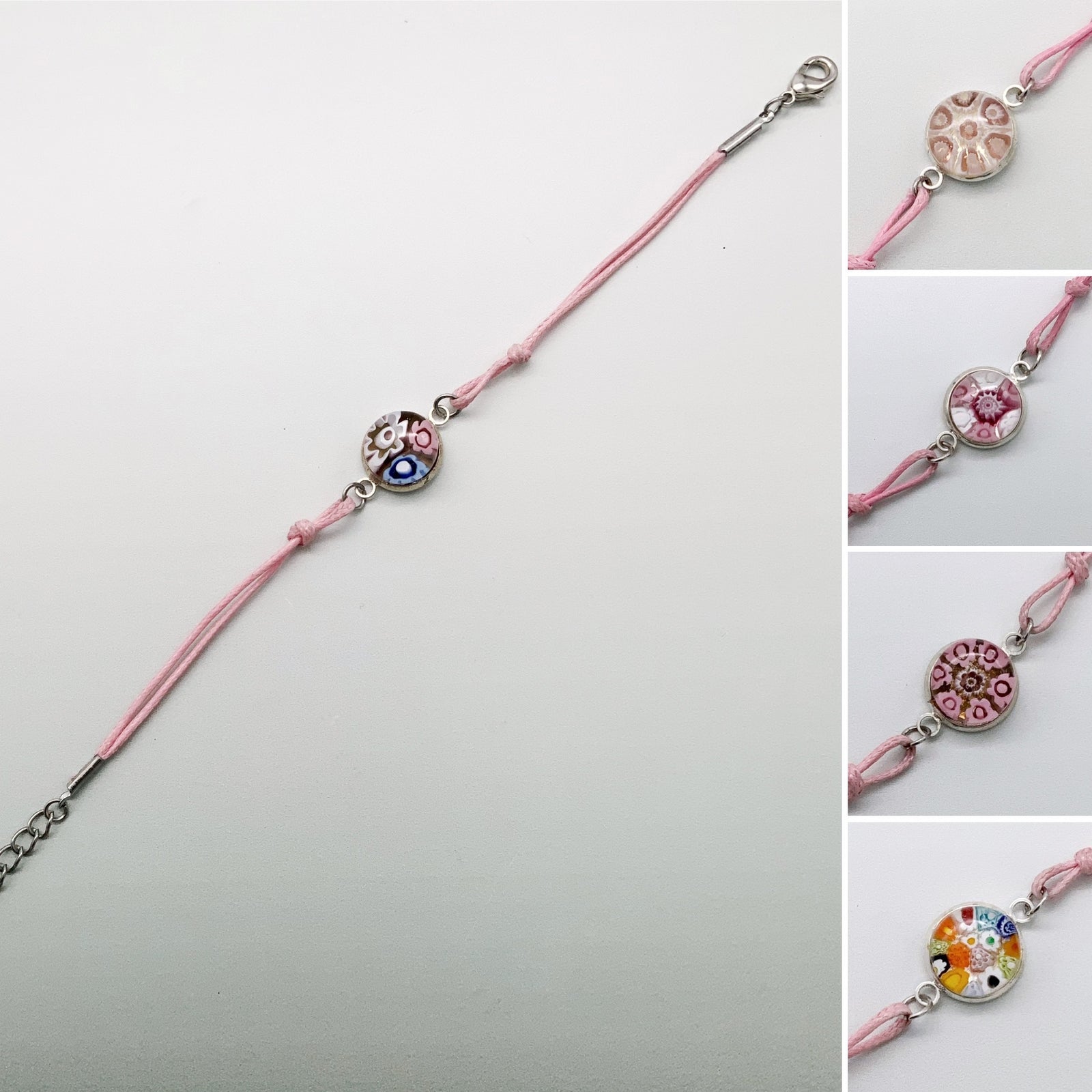 Elegant pink fleurette glass bracelets