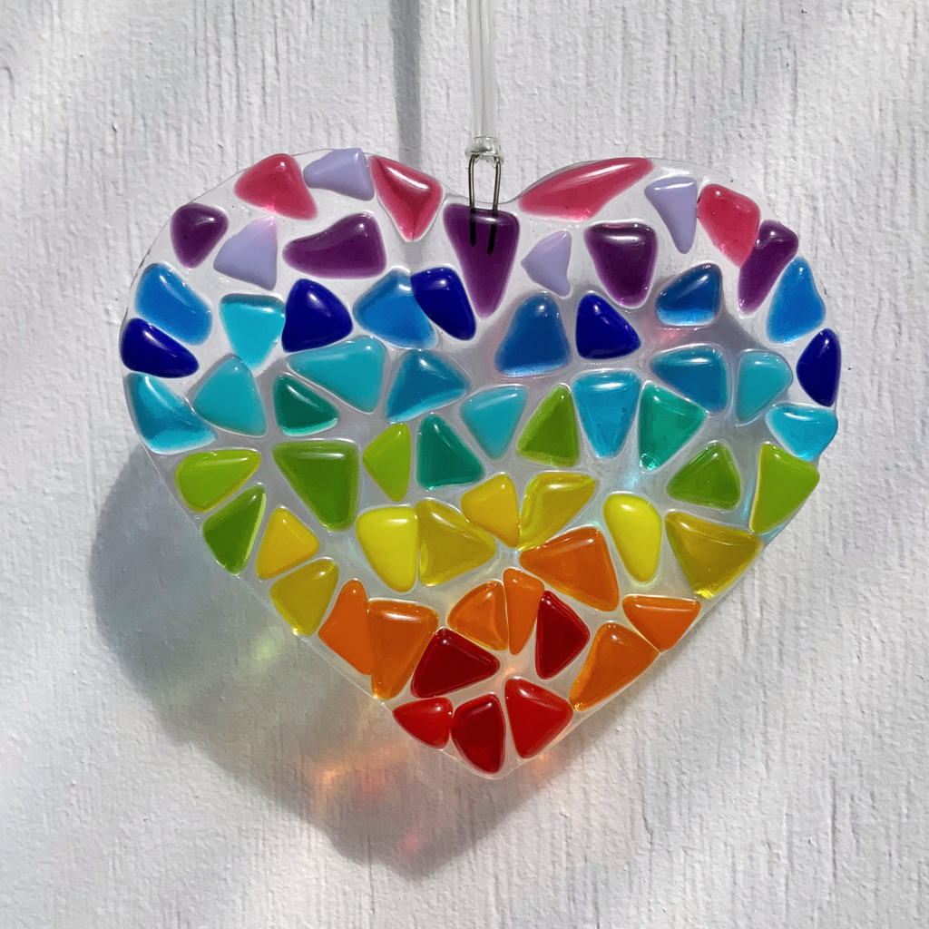 Rainbow glass heart suncatcher