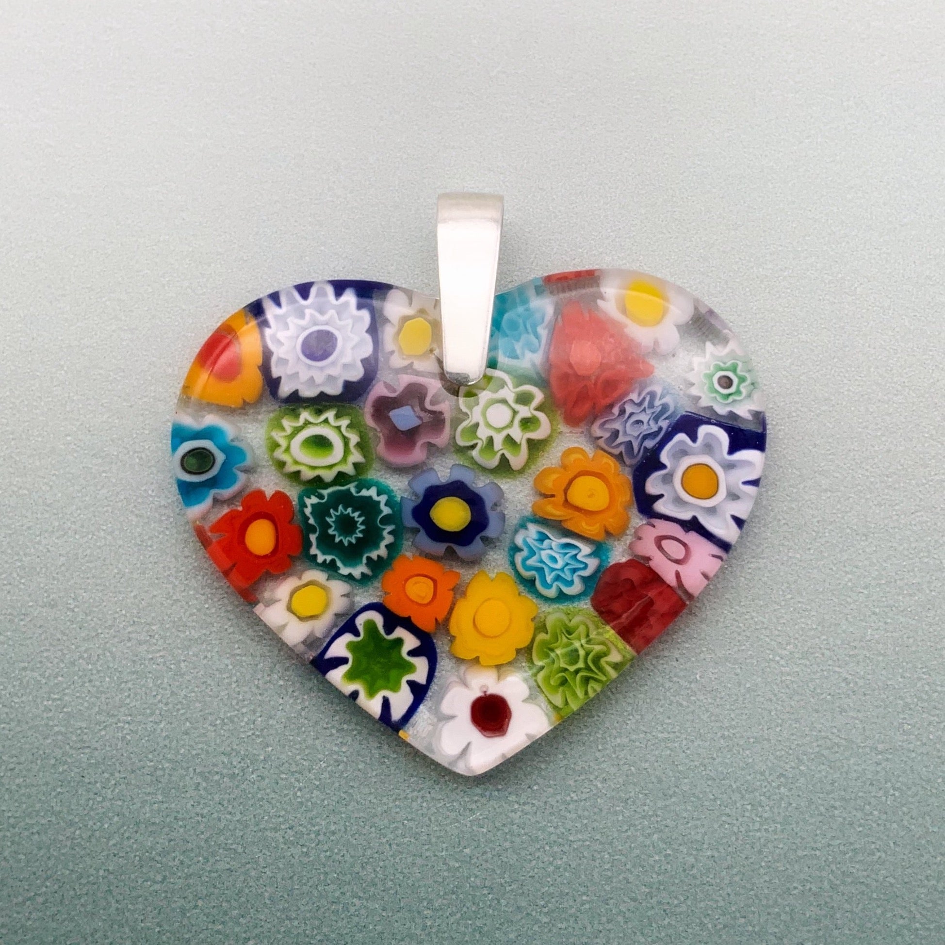 Murano Glass Blown Heart with Millefiori, multiple colors