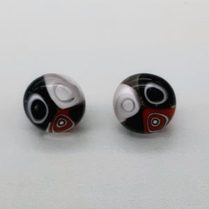 Black, red and white stud glass earrings