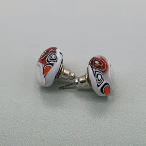 Black, red and white stud glass earrings