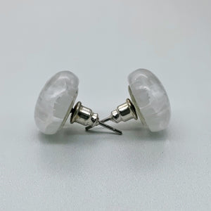 Fused white fleurette glass stud earrings