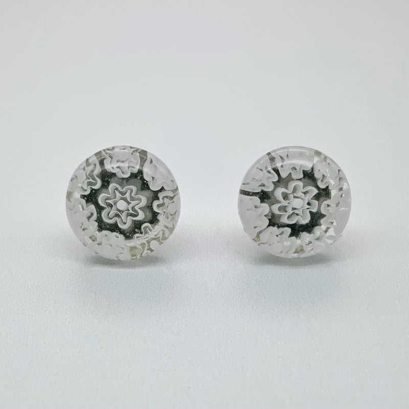 Fused white fleurette glass stud earrings