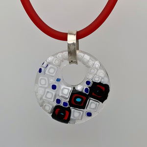 Red, white & Navy murrini glass holey pendant - 36mm